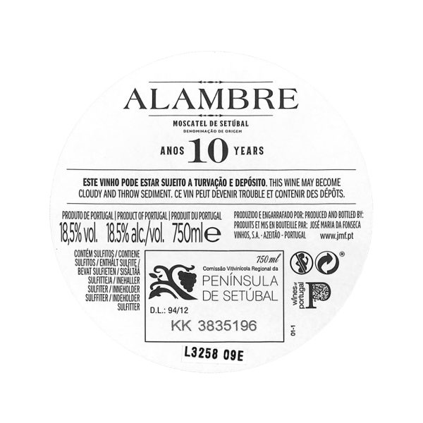 Alambre 10 Years Old Decanter Back Label