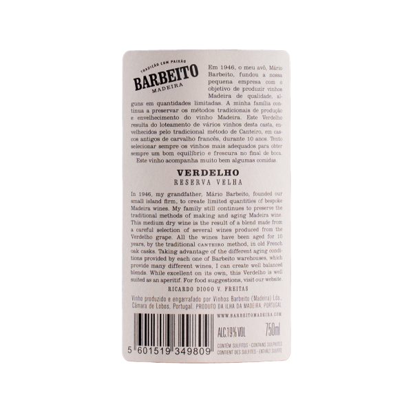 Barbeito Verdelho Old Reserve 10 Years Old Back Label
