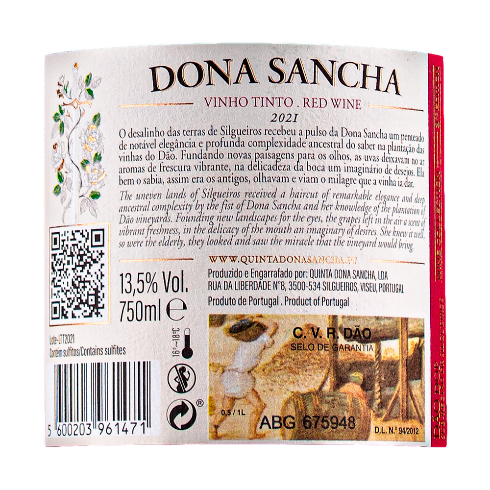Dona Sancha Red 2021 Back Label