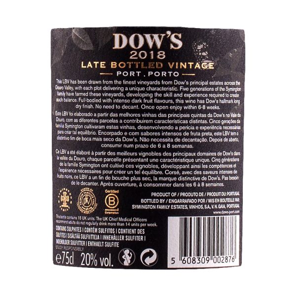 Dow's LBV 2018 Ruby Back Label
