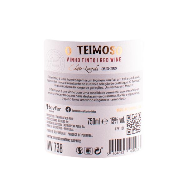 O Teimoso Red Wine Back Label